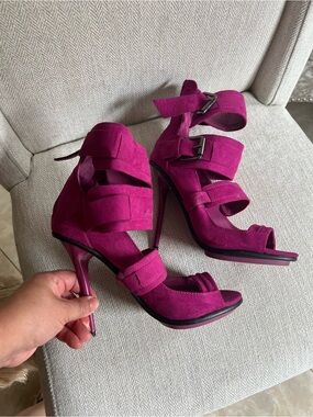 Fuchsia Strappy Suede High Heel Sandals